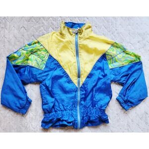 Vintage Pro Spirit Kids Blue Yellow Colorblock Windbreaker Jacket Size M